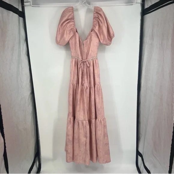 V. Chapman Emma Puff Sleeve Maxi Dress Gown in Light Pink Windsor Brocade 12 NWT - Picture 7 of 12